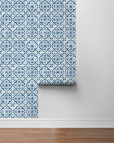 product image for Sorento Tile Navy Peel-and-Stick Wallpaper from the Daisy Bennett Collection by NextWall 43