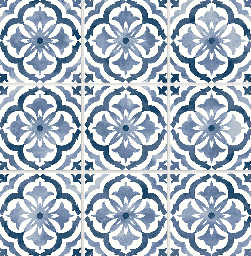 media image for Sorento Tile Navy Peel-and-Stick Wallpaper from the Daisy Bennett Collection by NextWall 283