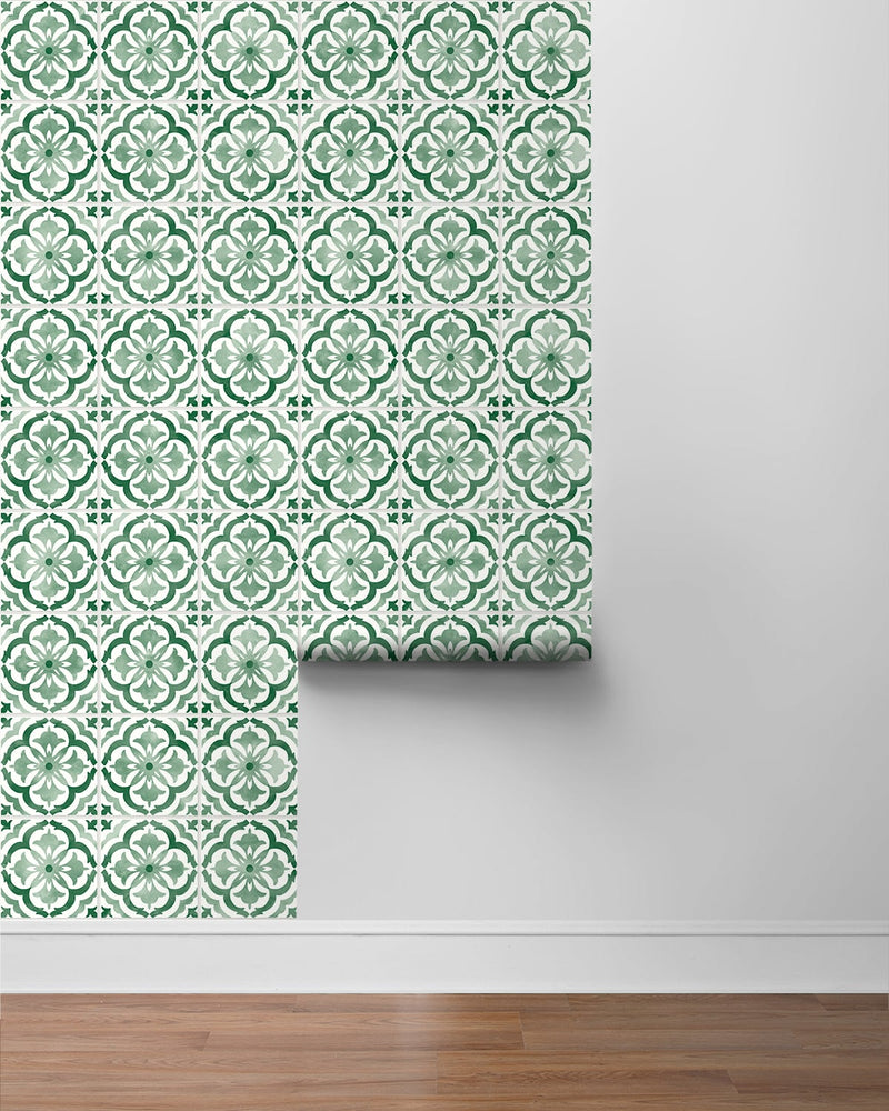 media image for Sorento Tile Jungle Green Peel-and-Stick Wallpaper from the Daisy Bennett Collection by NextWall 224