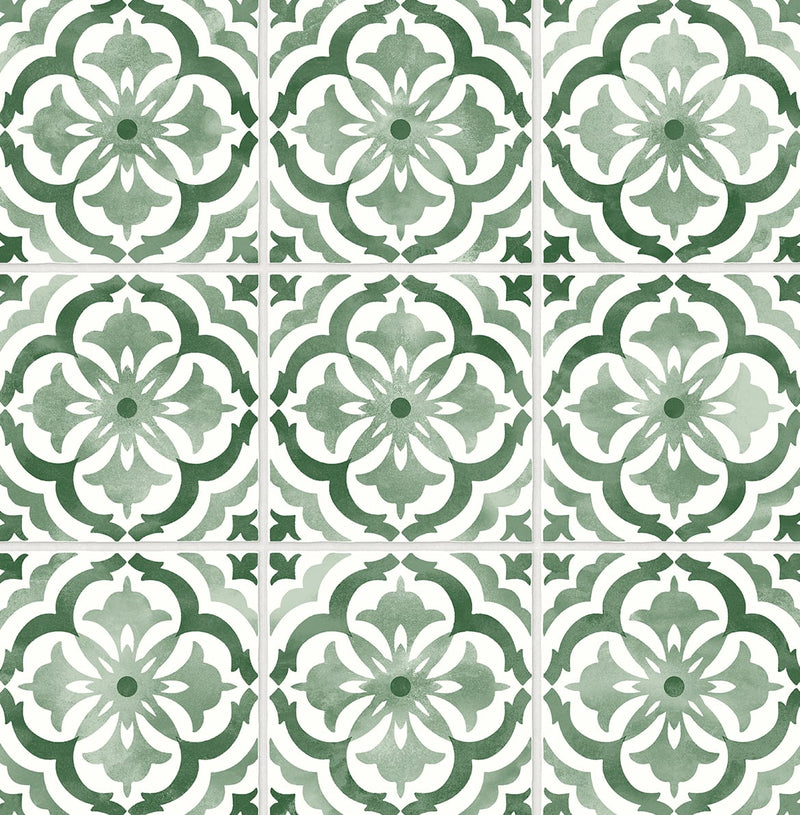 media image for Sorento Tile Jungle Green Peel-and-Stick Wallpaper from the Daisy Bennett Collection by NextWall 241