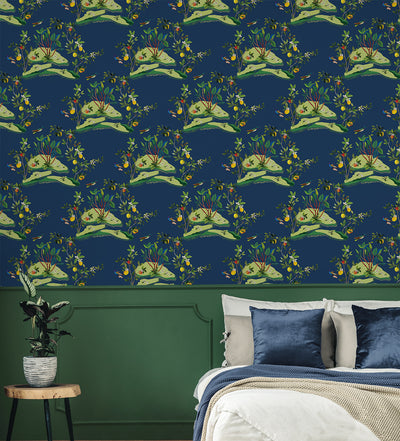 product image for Citrus Hummingbird Wallpaper in Navy Blue 79