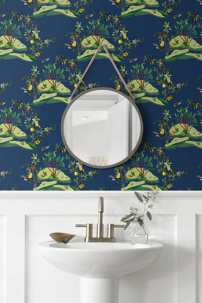 product image for Citrus Hummingbird Wallpaper in Navy Blue 87