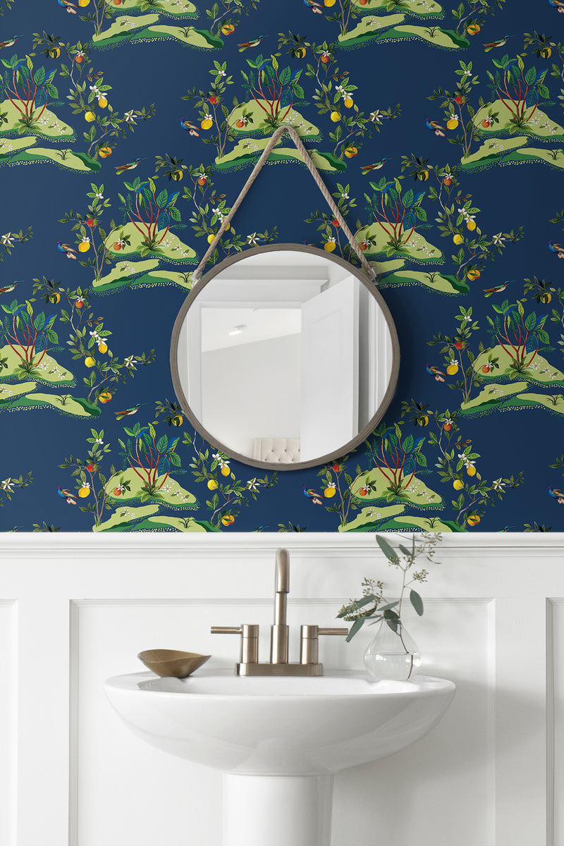 media image for Citrus Hummingbird Wallpaper in Navy Blue 278