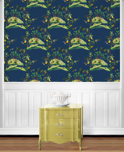 product image for Citrus Hummingbird Wallpaper in Navy Blue 18