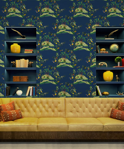 product image for Citrus Hummingbird Wallpaper in Navy Blue 94