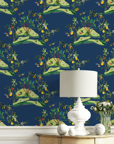 product image for Citrus Hummingbird Wallpaper in Navy Blue 25