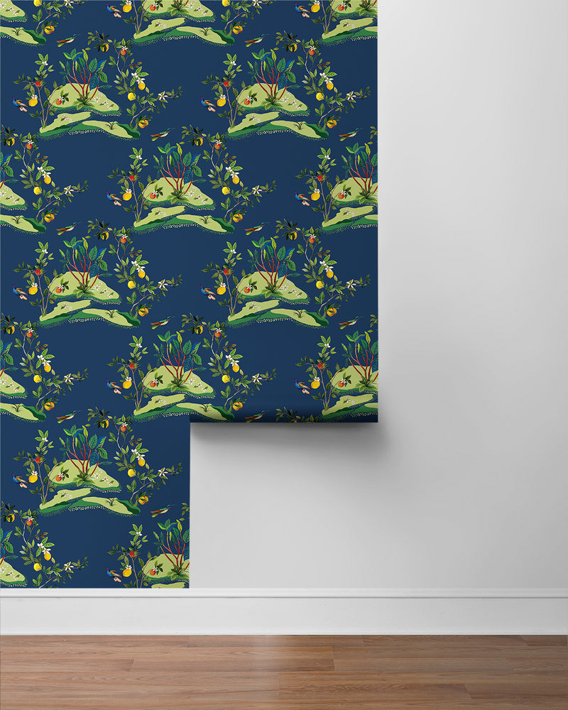 media image for Citrus Hummingbird Wallpaper in Navy Blue 218