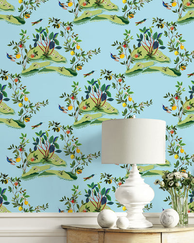 product image for Citrus Hummingbird Wallpaper in Sky Blue 0