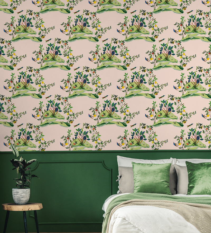 media image for Citrus Hummingbird Wallpaper in Blush 298