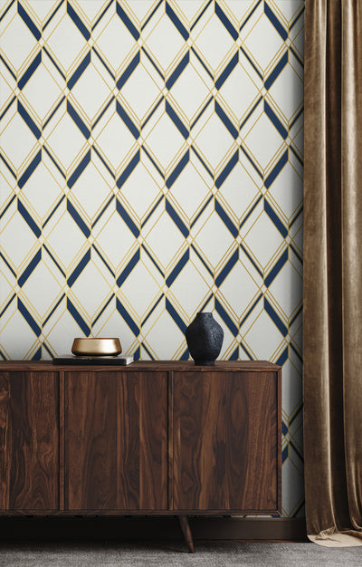 product image for Brooklyn Diamond Metallic Gold & Navy Wallpaper from Deco 2 by Collins & Company 91