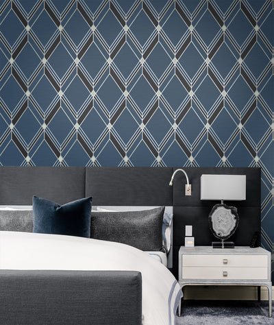 product image for Brooklyn Diamond Blue Wallpaper from Deco 2 by Collins & Company 16