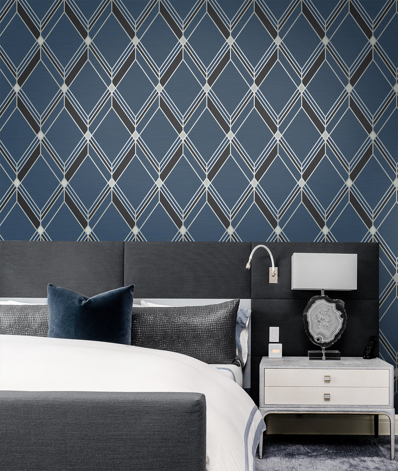 media image for Brooklyn Diamond Blue Wallpaper from Deco 2 by Collins & Company 22