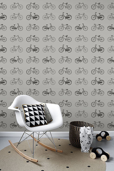 Shop Turnblad Grey Bicycle Wallpaper from Design Department by Brewster ...