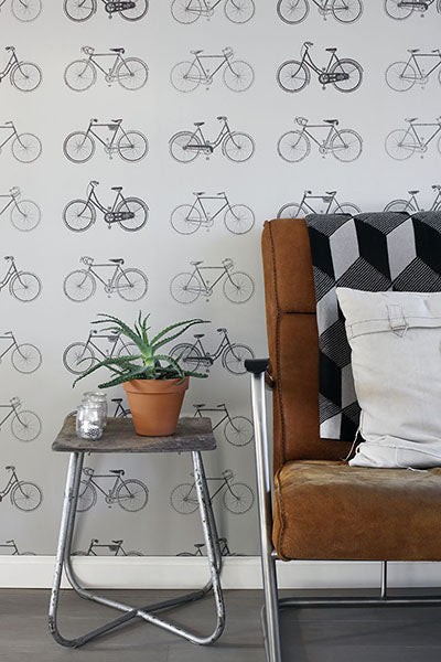 product image for Turnblad Grey Bicycle Wallpaper from Design Department by Brewster 46