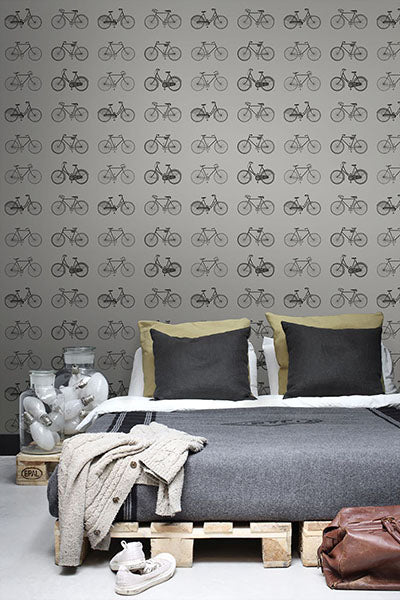 Shop Turnblad Grey Bicycle Wallpaper from Design Department by Brewster ...