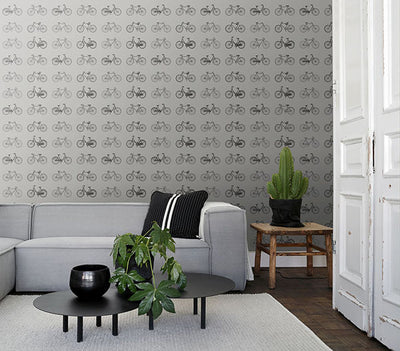 product image for Turnblad Grey Bicycle Wallpaper from Design Department by Brewster 46