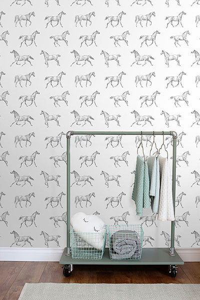 product image for Burnett Off-White Horses Wallpaper from Design Department by Brewster 27