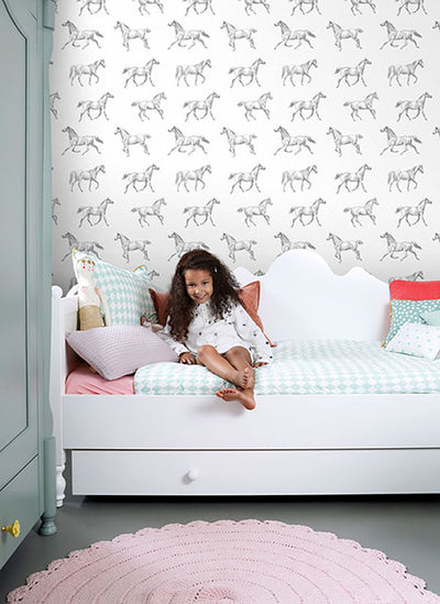 product image for Burnett Off-White Horses Wallpaper from Design Department by Brewster 26