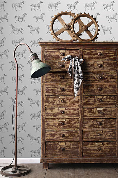 product image for Burnett Off-White Horses Wallpaper from Design Department by Brewster 25