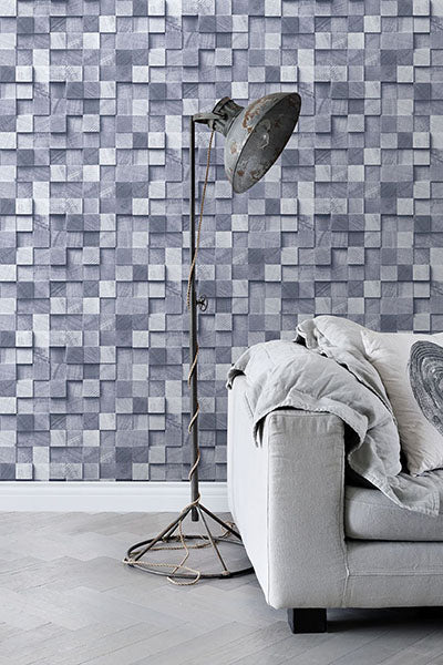 product image for Tevye Blue Wood Geometric Wallpaper from Design Department by Brewster 68