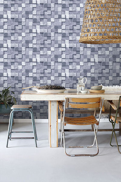 product image for Tevye Blue Wood Geometric Wallpaper from Design Department by Brewster 59