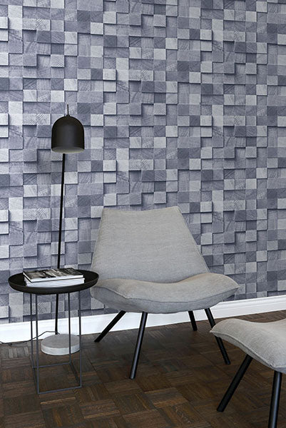 media image for Tevye Blue Wood Geometric Wallpaper from Design Department by Brewster 293