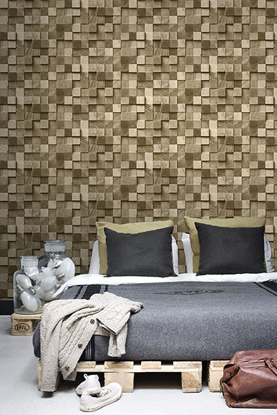 product image for Tevye Gold Wood Geometric Wallpaper from Design Department by Brewster 21