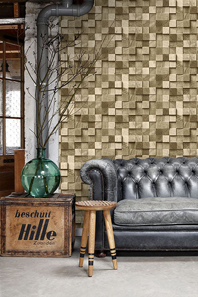 product image for Tevye Gold Wood Geometric Wallpaper from Design Department by Brewster 14