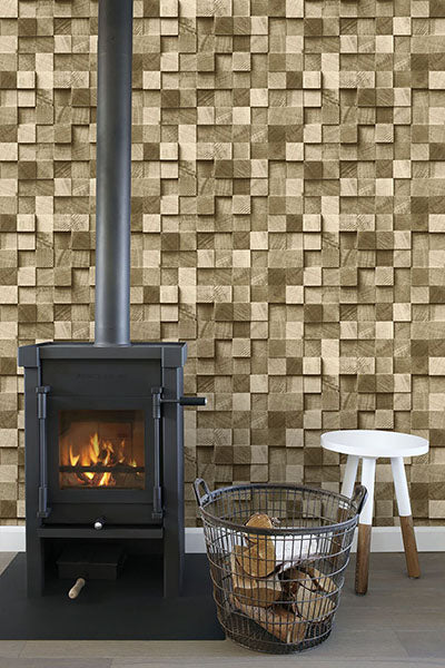 product image for Tevye Gold Wood Geometric Wallpaper from Design Department by Brewster 95