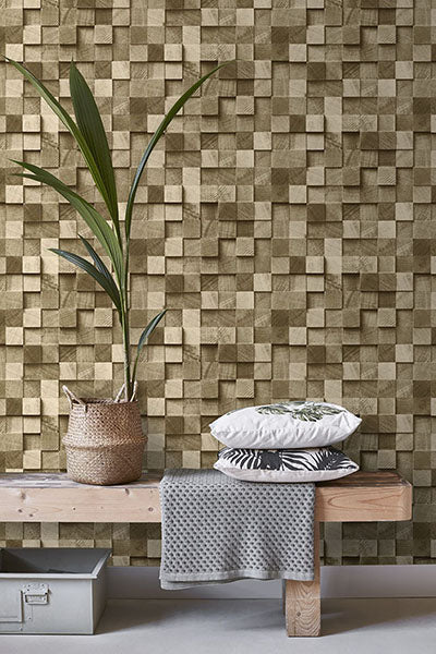 product image for Tevye Gold Wood Geometric Wallpaper from Design Department by Brewster 23