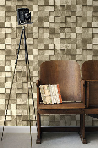 product image for Tevye Gold Wood Geometric Wallpaper from Design Department by Brewster 21