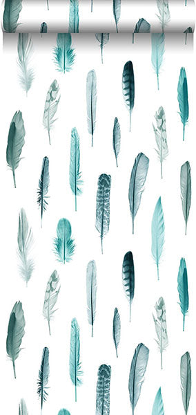 product image for Nala Turquoise Feathers Wallpaper from Design Department by Brewster 3