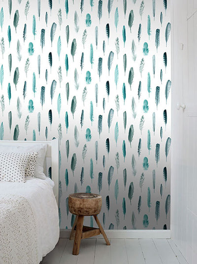 product image for Nala Turquoise Feathers Wallpaper from Design Department by Brewster 37