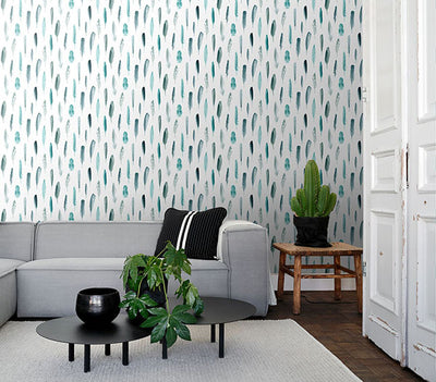 product image for Nala Turquoise Feathers Wallpaper from Design Department by Brewster 74