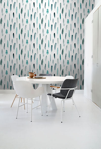 media image for Nala Turquoise Feathers Wallpaper from Design Department by Brewster 212