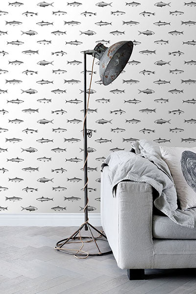 product image for Fiyero Off-White Fish Wallpaper from Design Department by Brewster 6