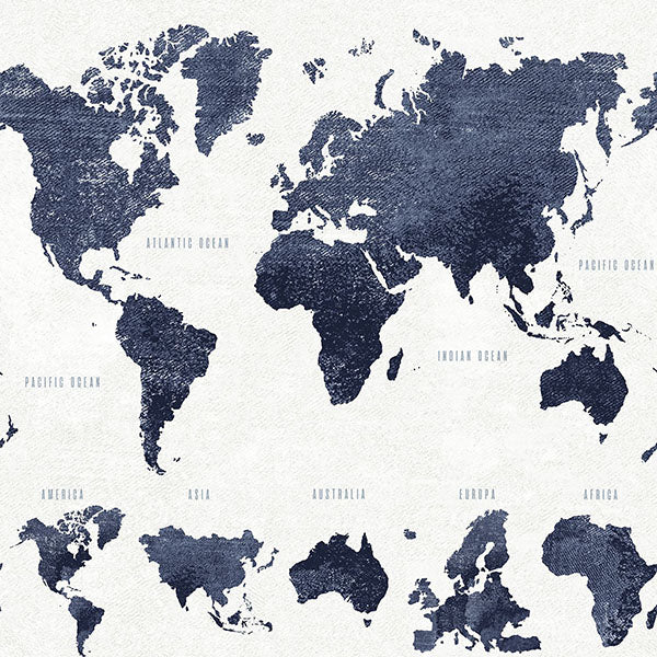 media image for Boq Dark Blue World Map Wallpaper from Design Department by Brewster 28