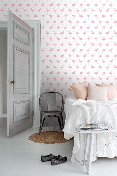 media image for Lovett Pink Flamingo Wallpaper from Design Department by Brewster 258