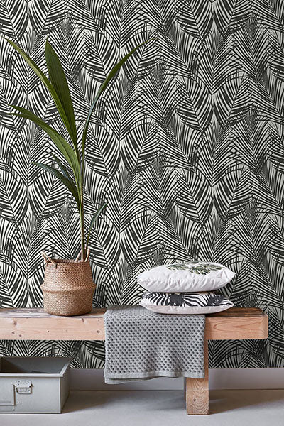 media image for Fifi Black Palm Frond Wallpaper from Design Department by Brewster 237