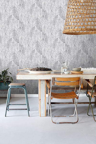 product image for Thuy Grey Banana Leaves Wallpaper from Design Department by Brewster 50