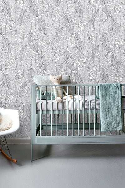 product image for Thuy Grey Banana Leaves Wallpaper from Design Department by Brewster 21