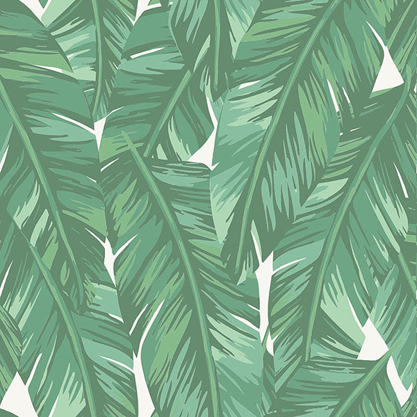 media image for Dumott Green Tropical Leaves Wallpaper from Design Department by Brewster 213