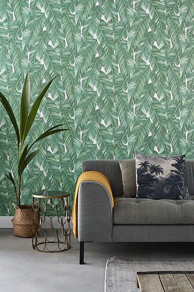 product image for Dumott Green Tropical Leaves Wallpaper from Design Department by Brewster 82