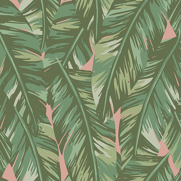 media image for Dumott Olive Tropical Leaves Wallpaper from Design Department by Brewster 293