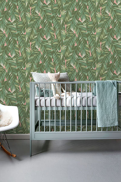 product image for Dumott Olive Tropical Leaves Wallpaper from Design Department by Brewster 54