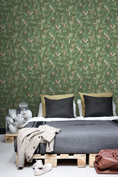 product image for Dumott Olive Tropical Leaves Wallpaper from Design Department by Brewster 73