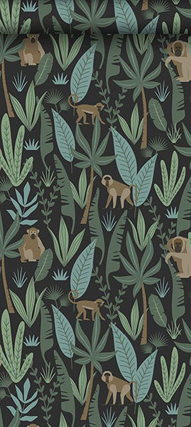 product image for Macaque Dark Green Monkeys Wallpaper from Design Department by Brewster 59