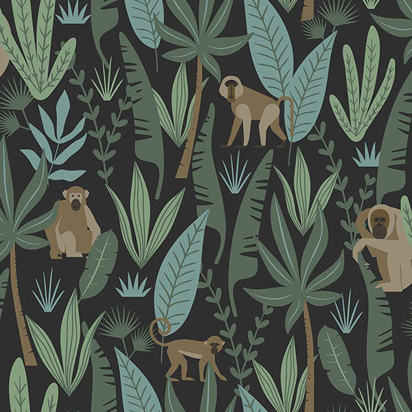 media image for Macaque Dark Green Monkeys Wallpaper from Design Department by Brewster 252