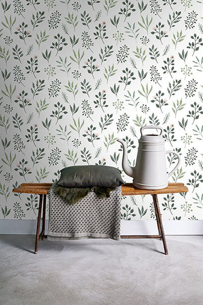 product image for Cynara White Scandinavian Floral Wallpaper from Design Department by Brewster 46