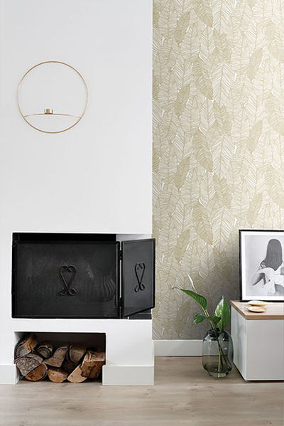 product image for Canales White Gold Inked Leaves Wallpaper from Design Department by Brewster 40